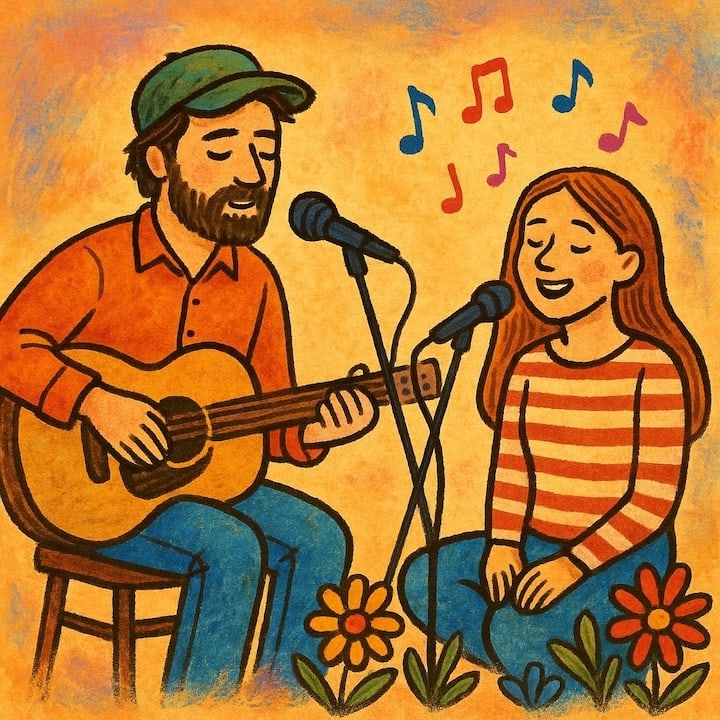Mann spielt Gitarre, eine Frau singt dazu